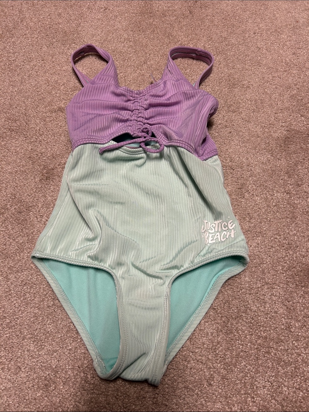 Justice Lavender and Mint Ribbed One-Piece Swimsuit